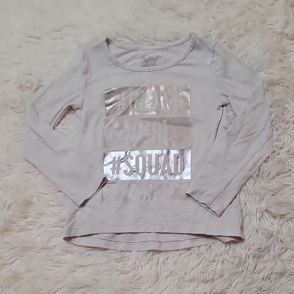 The Childrens Place, Silver and Cream Long Sleeve Tee, Girls, Size Small